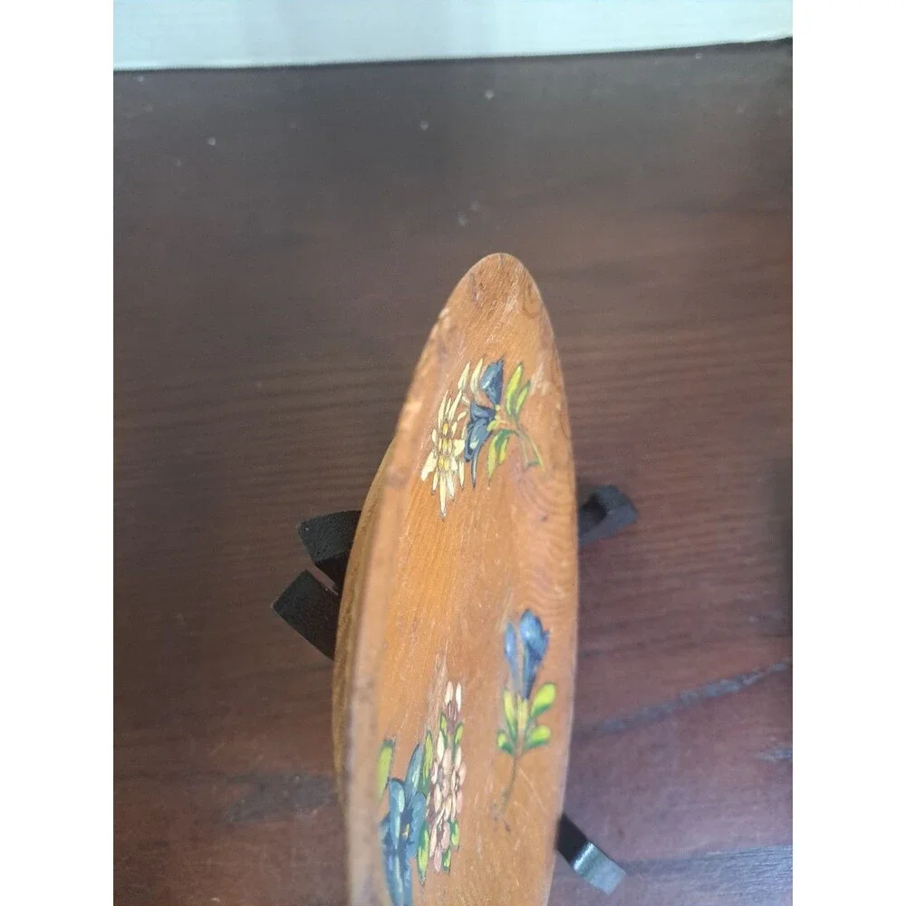 Vintage Alpine Style Floral Handpainted Wooden Decorative Plate